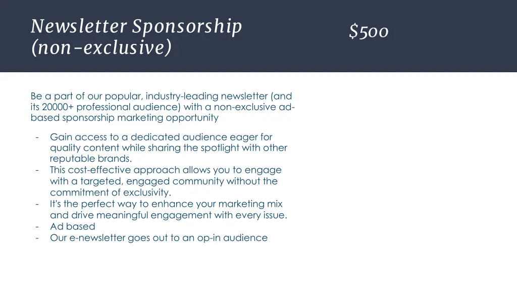 newsletter sponsorship non exclusive