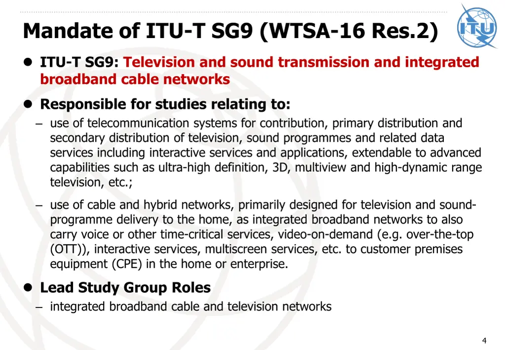 mandate of itu t sg9 wtsa 16 res 2