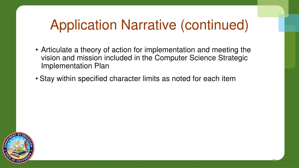 application narrative continued