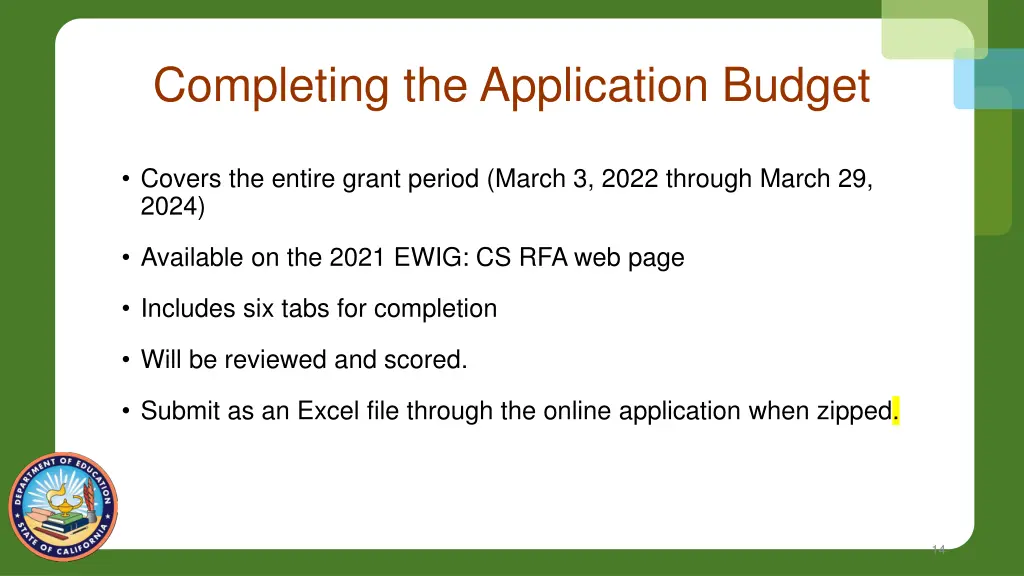 completing the application budget