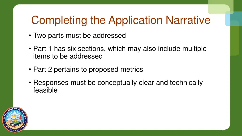 completing the application narrative