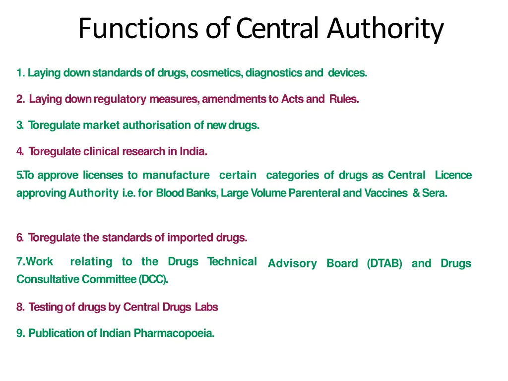 functions of centralauthority