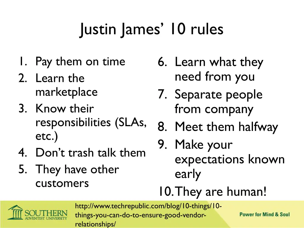 justin james 10 rules