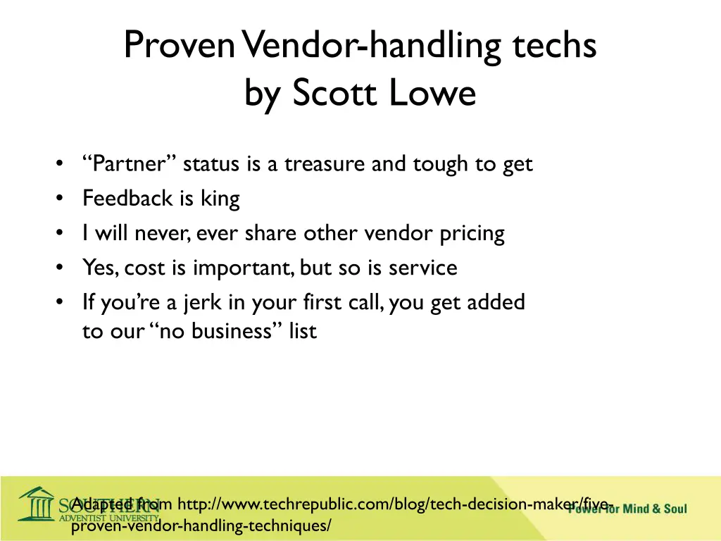 proven vendor handling techs by scott lowe