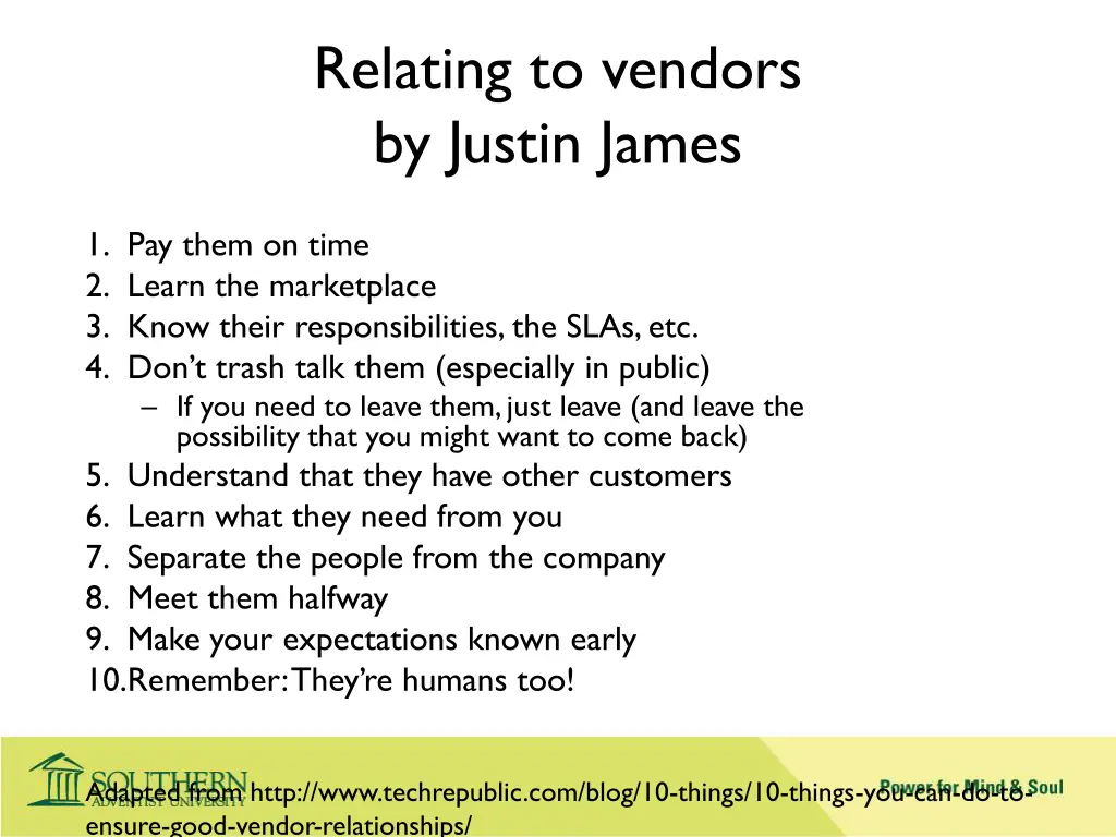 relating to vendors by justin james