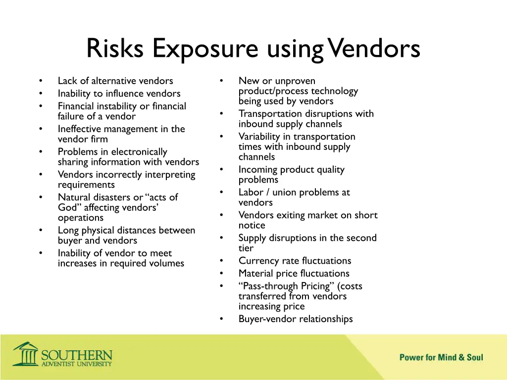 risks exposure using vendors