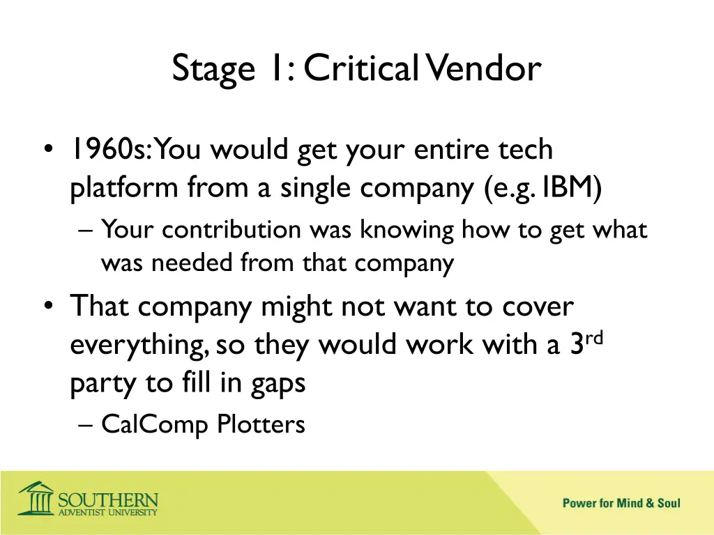 stage 1 critical vendor