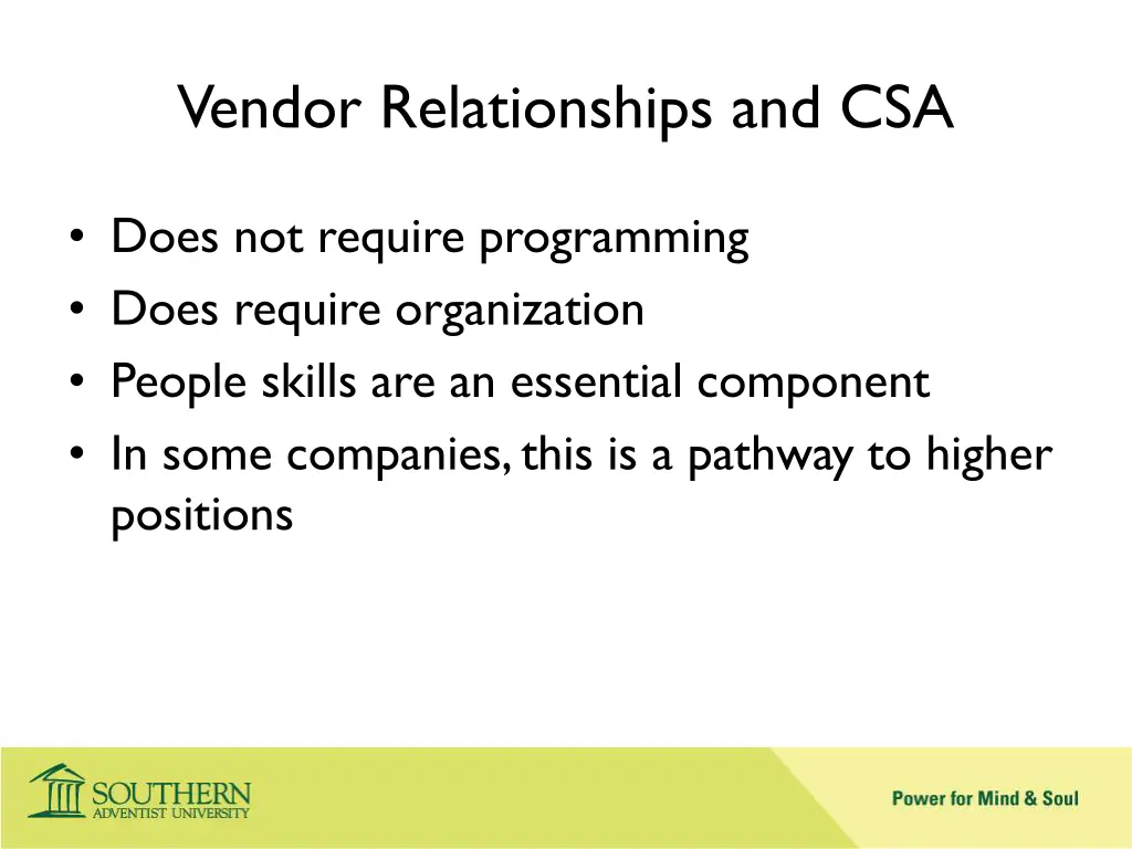 vendor relationships and csa