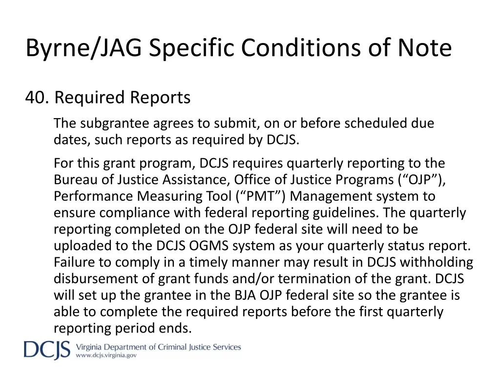 byrne jag specific conditions of note