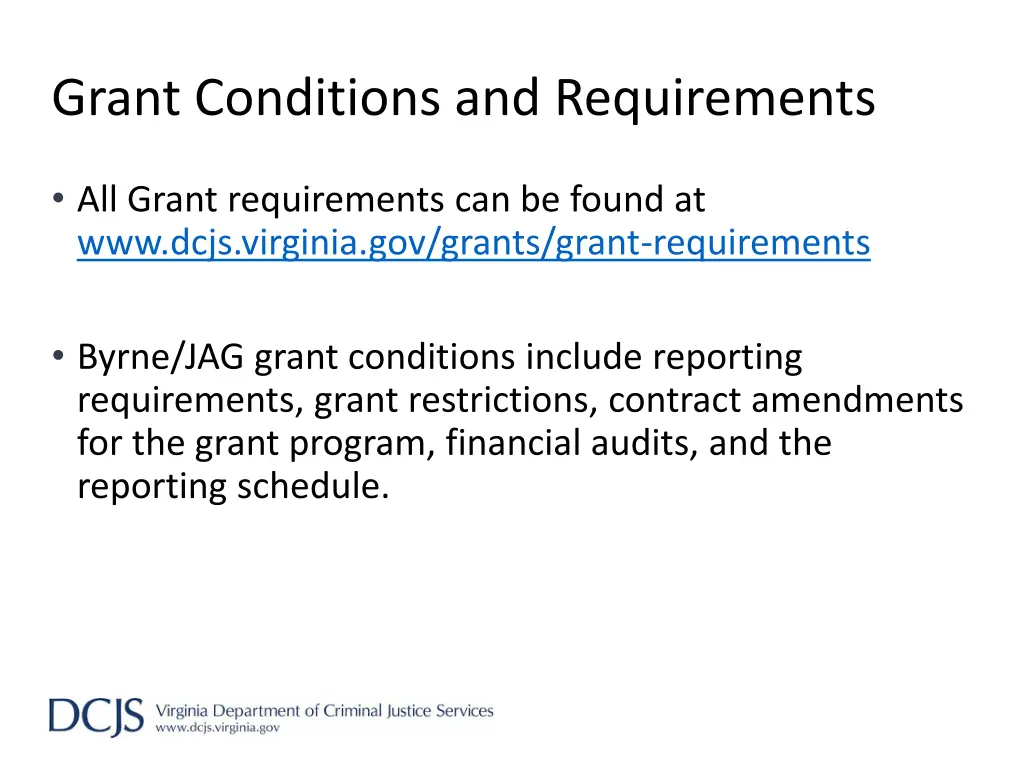 grant conditions and requirements