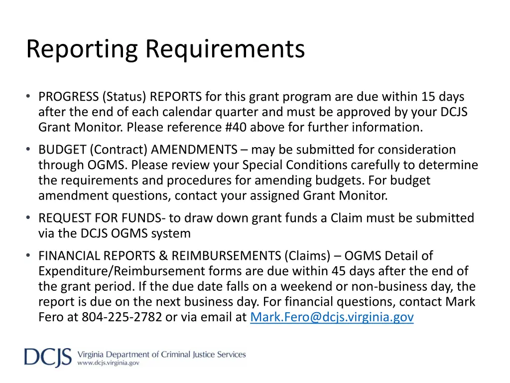reporting requirements