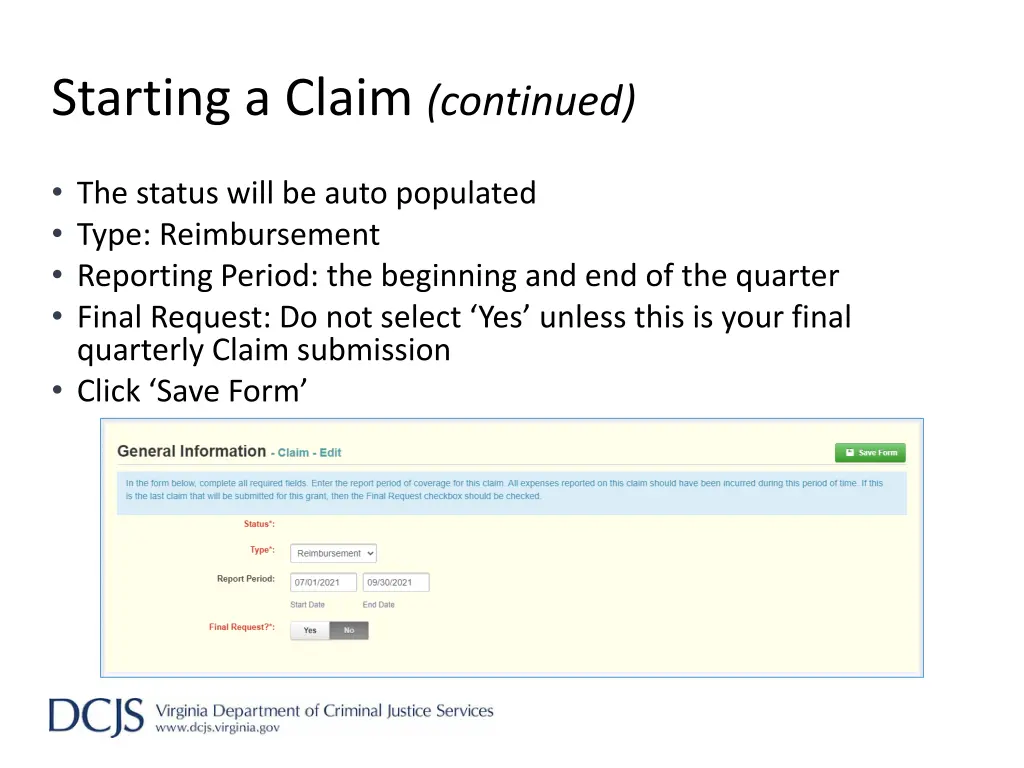 starting a claim continued