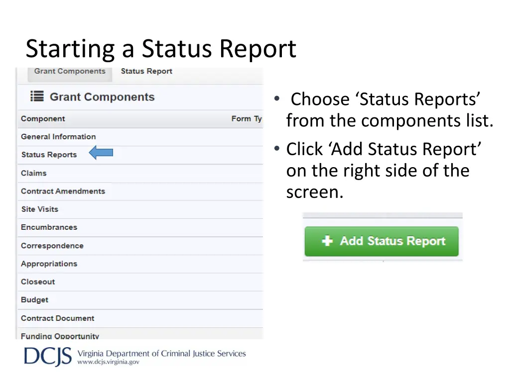 starting a status report
