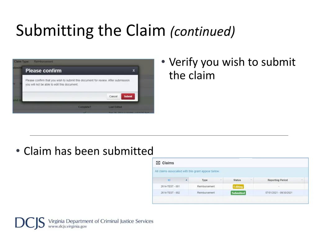 submitting the claim continued