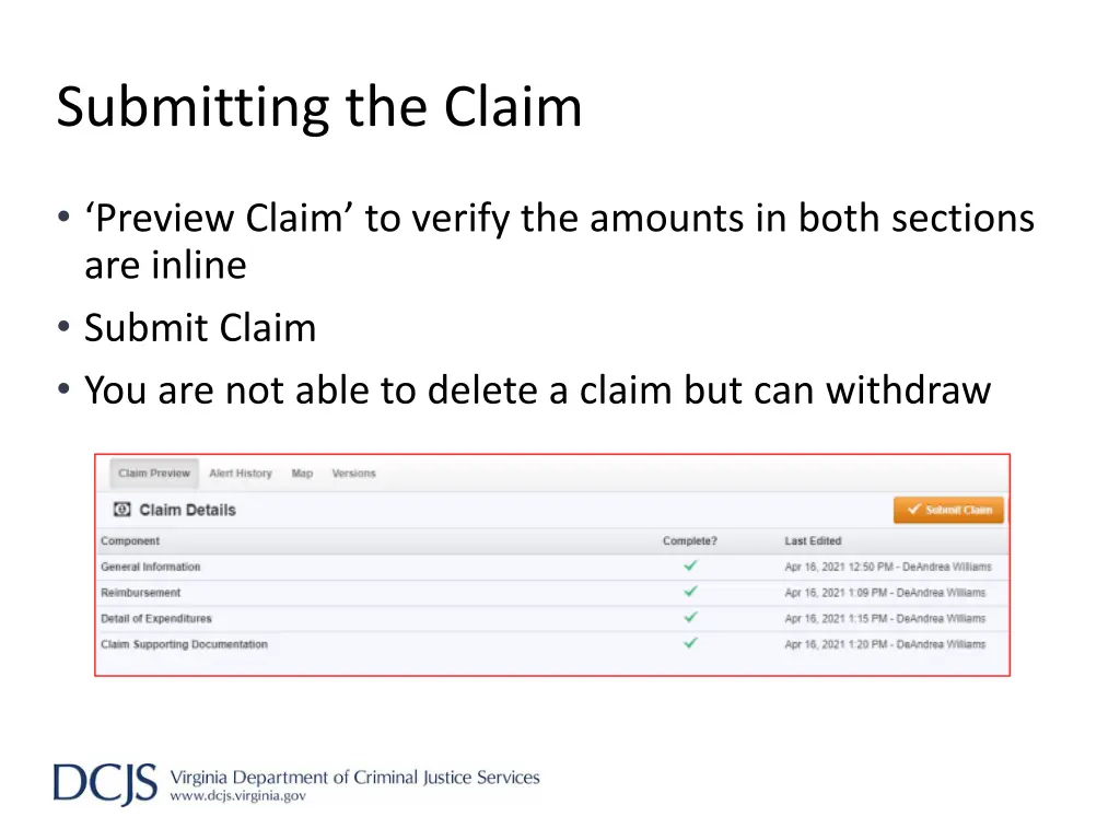 submitting the claim