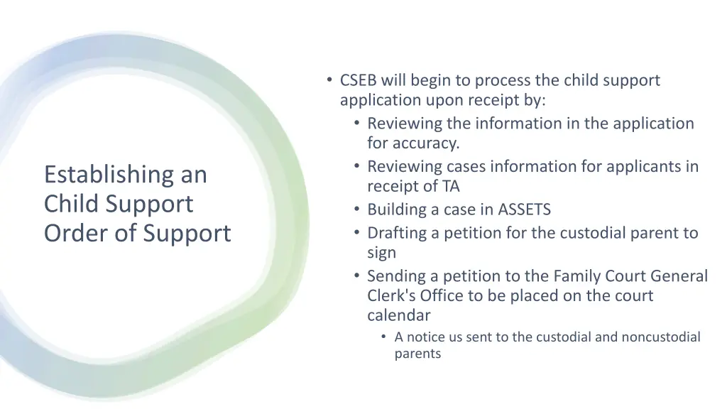 cseb will begin to process the child support