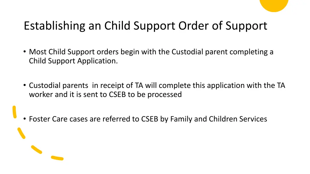 establishing an child support order of support