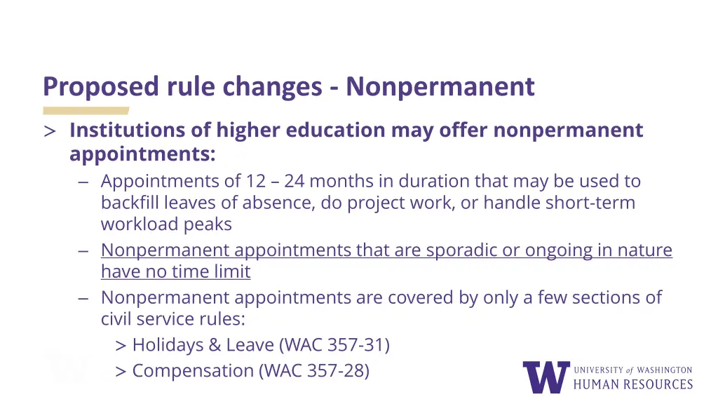 proposed rule changes nonpermanent