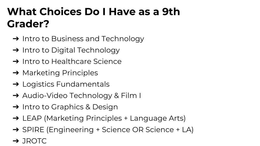what choices do i have as a 9th grader intro