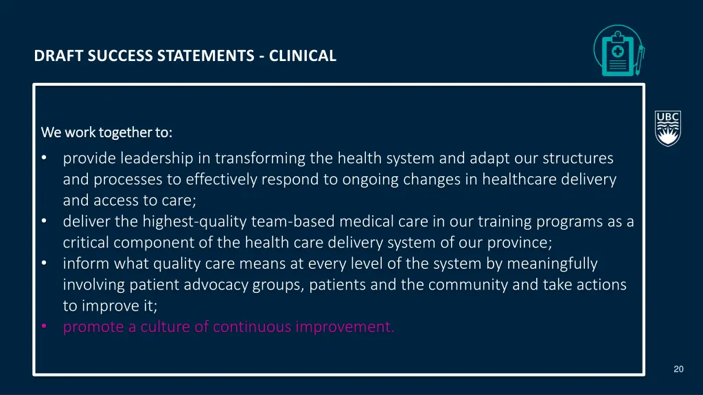 draft success statements clinical