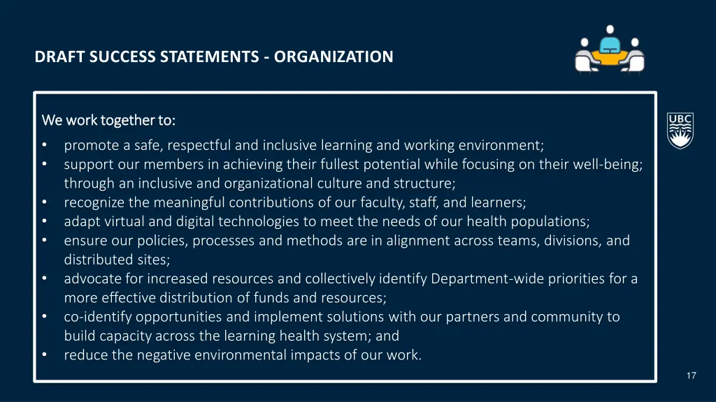 draft success statements organization