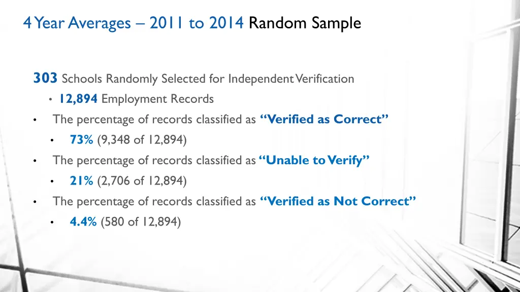 4 year averages 2011 to 2014 random sample