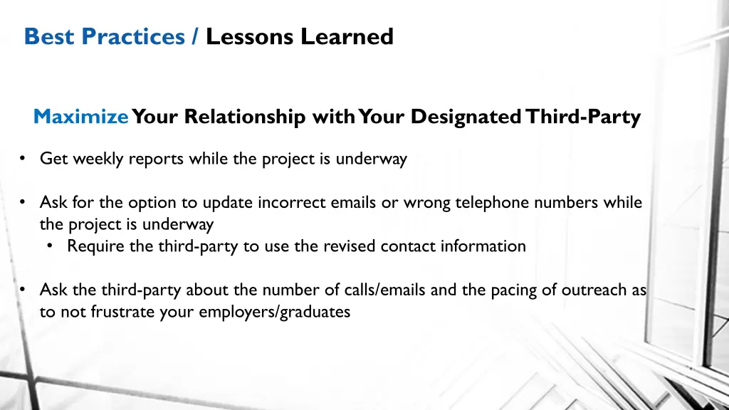 best practices lessons learned 10