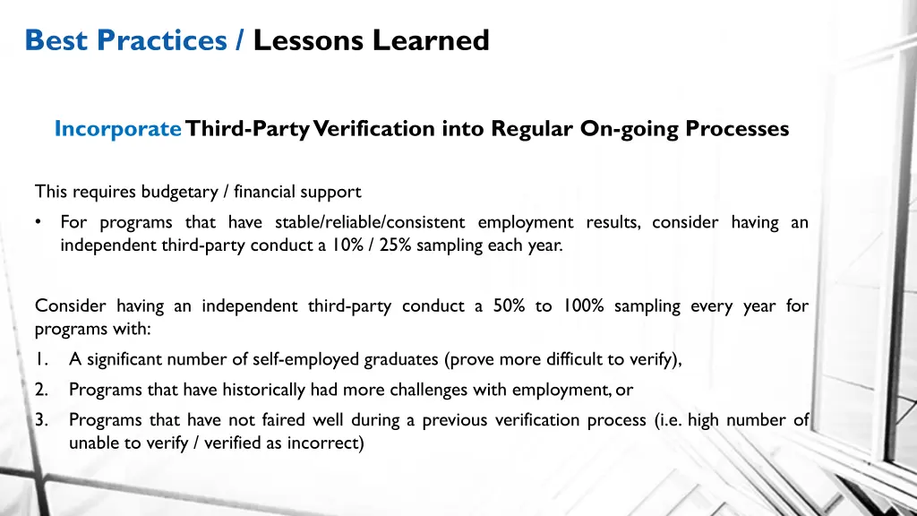 best practices lessons learned 6