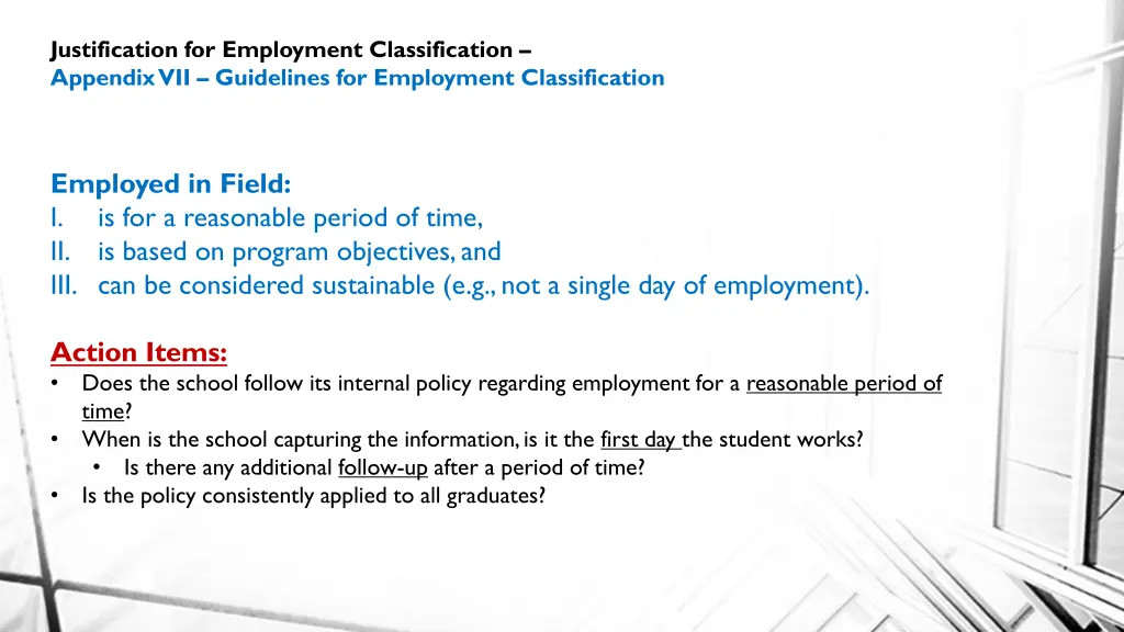 justification for employment classification 1