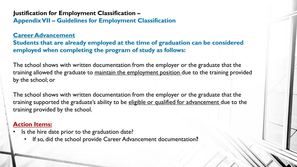 justification for employment classification 4