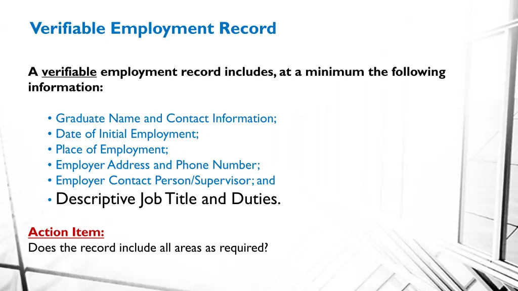 verifiable employment record