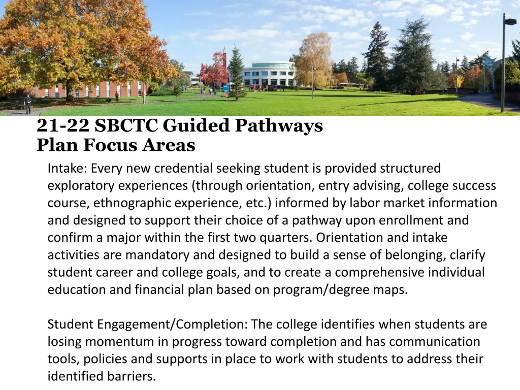 21 22 sbctc guided pathways plan focus areas