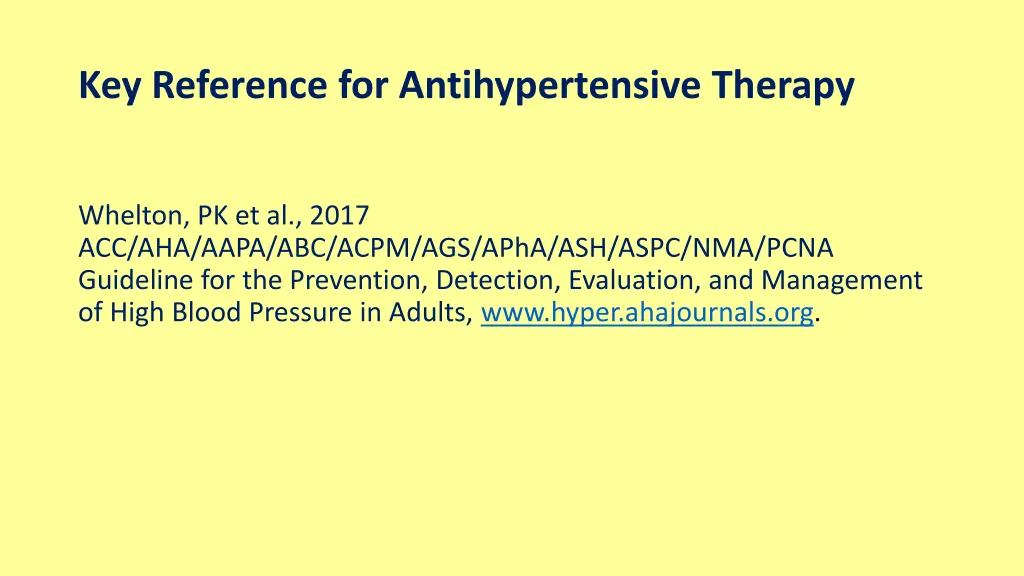 key reference for antihypertensive therapy