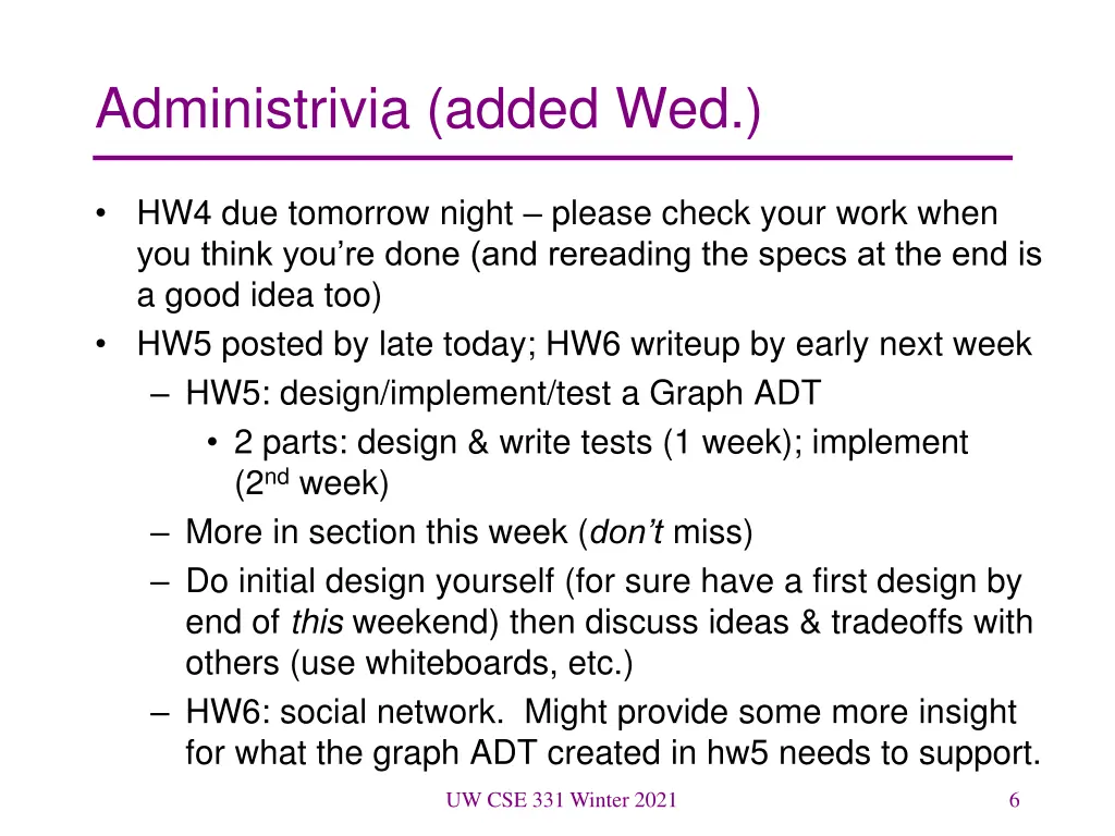 administrivia added wed