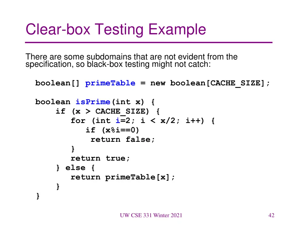 clear box testing example