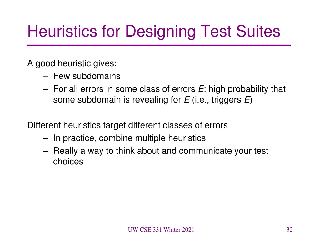 heuristics for designing test suites