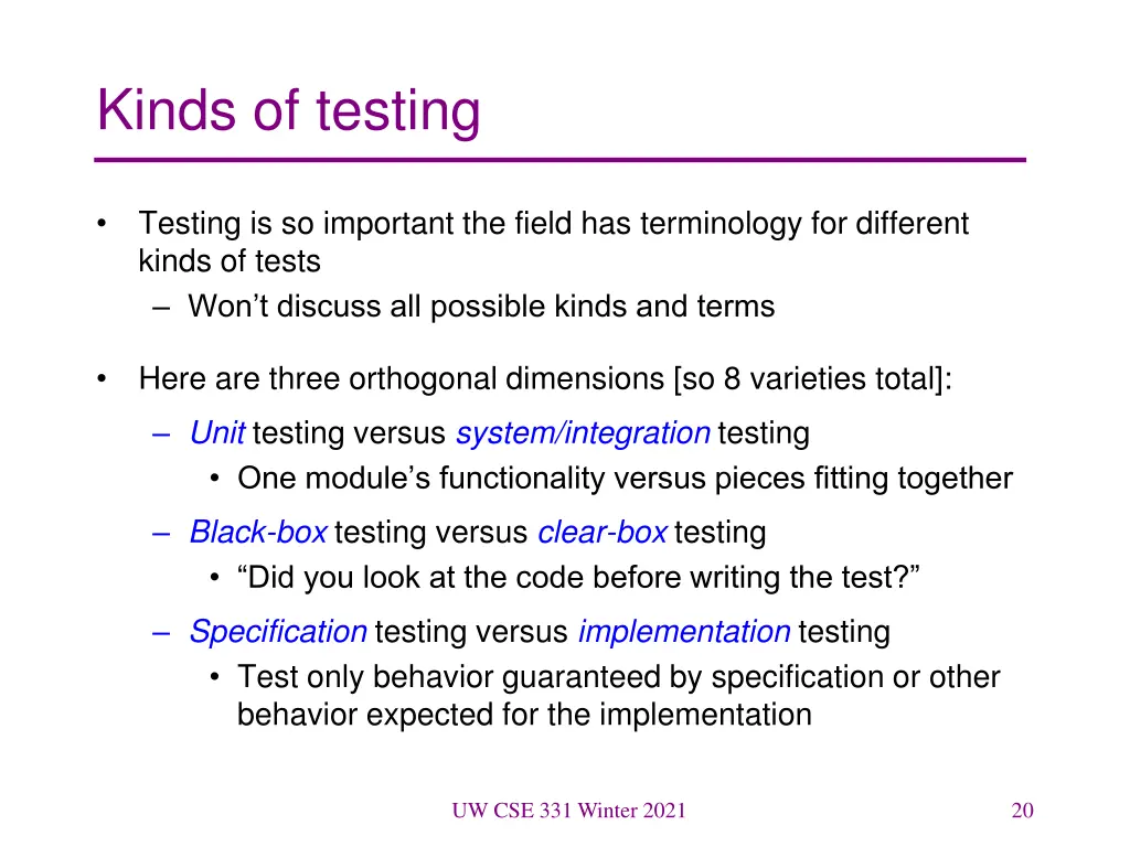 kinds of testing