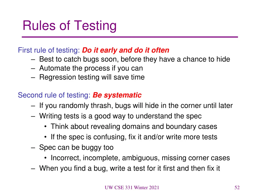 rules of testing