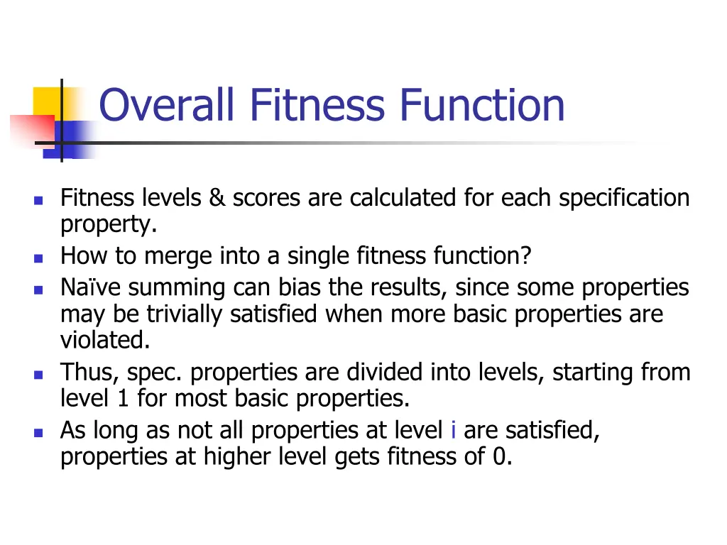 overall fitness function