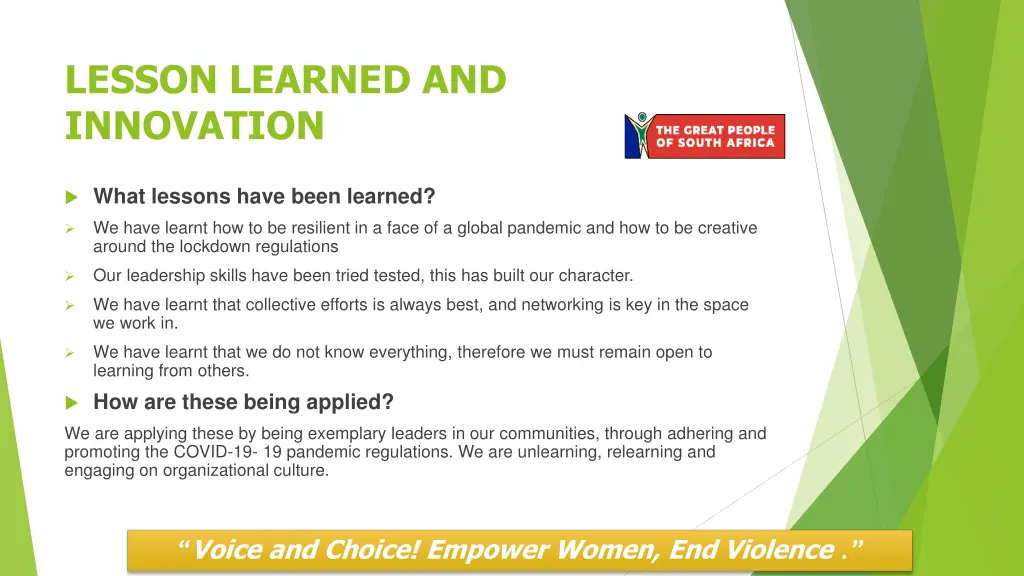 lesson learned and innovation