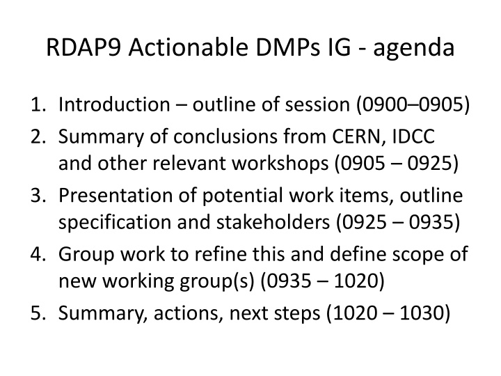 rdap9 actionable dmps ig agenda
