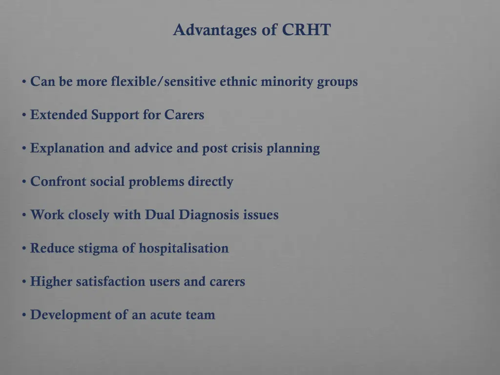 advantages of crht 1