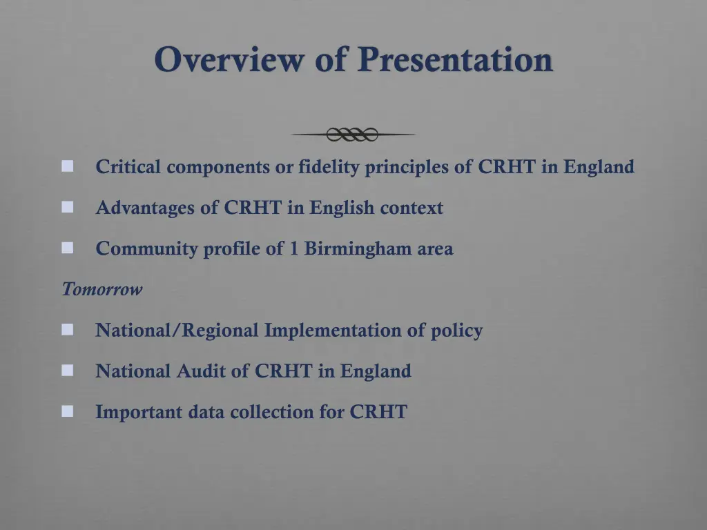 overview of presentation