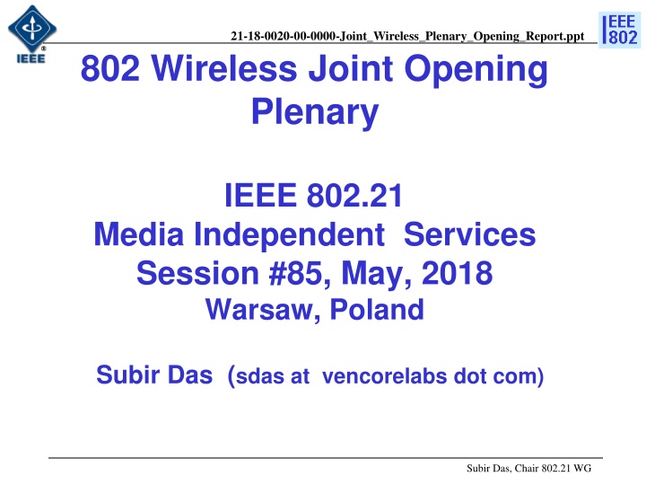 21 18 0020 00 0000 joint wireless plenary opening
