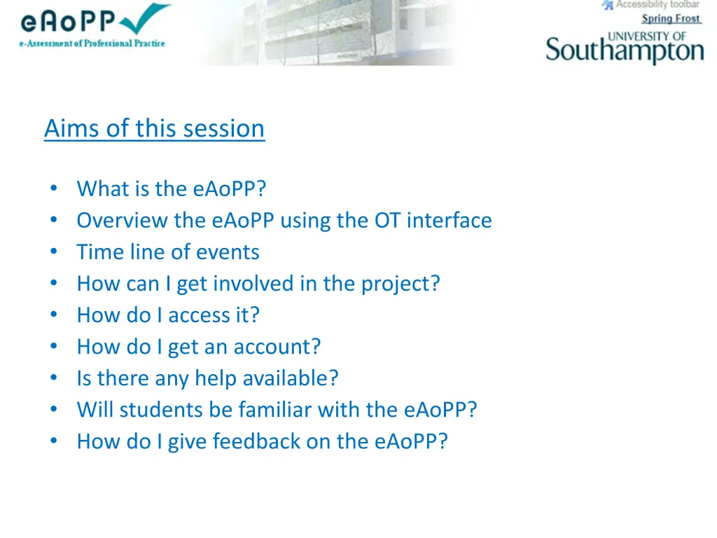 aims of this session