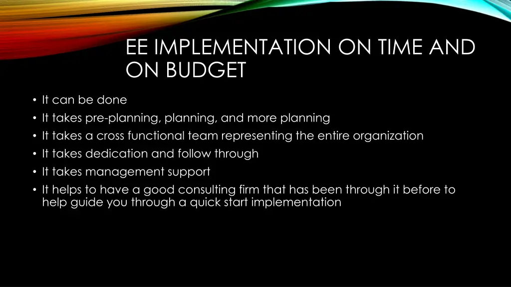 ee implementation on time and on budget 1