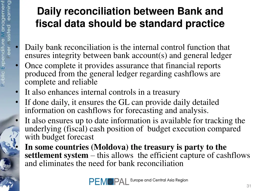 daily reconciliation between bank and fiscal data