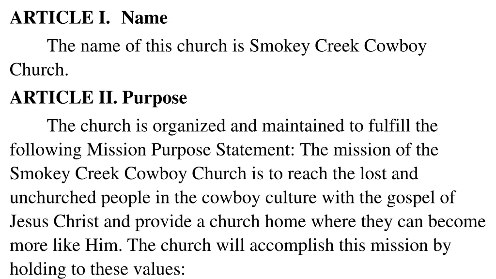 article i name the name of this church is smokey