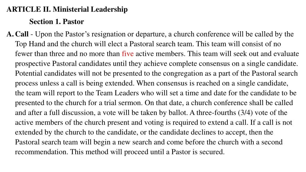 article ii ministerial leadership section
