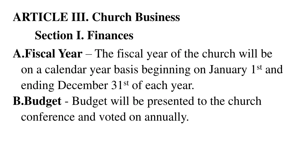 article iii church business section i finances